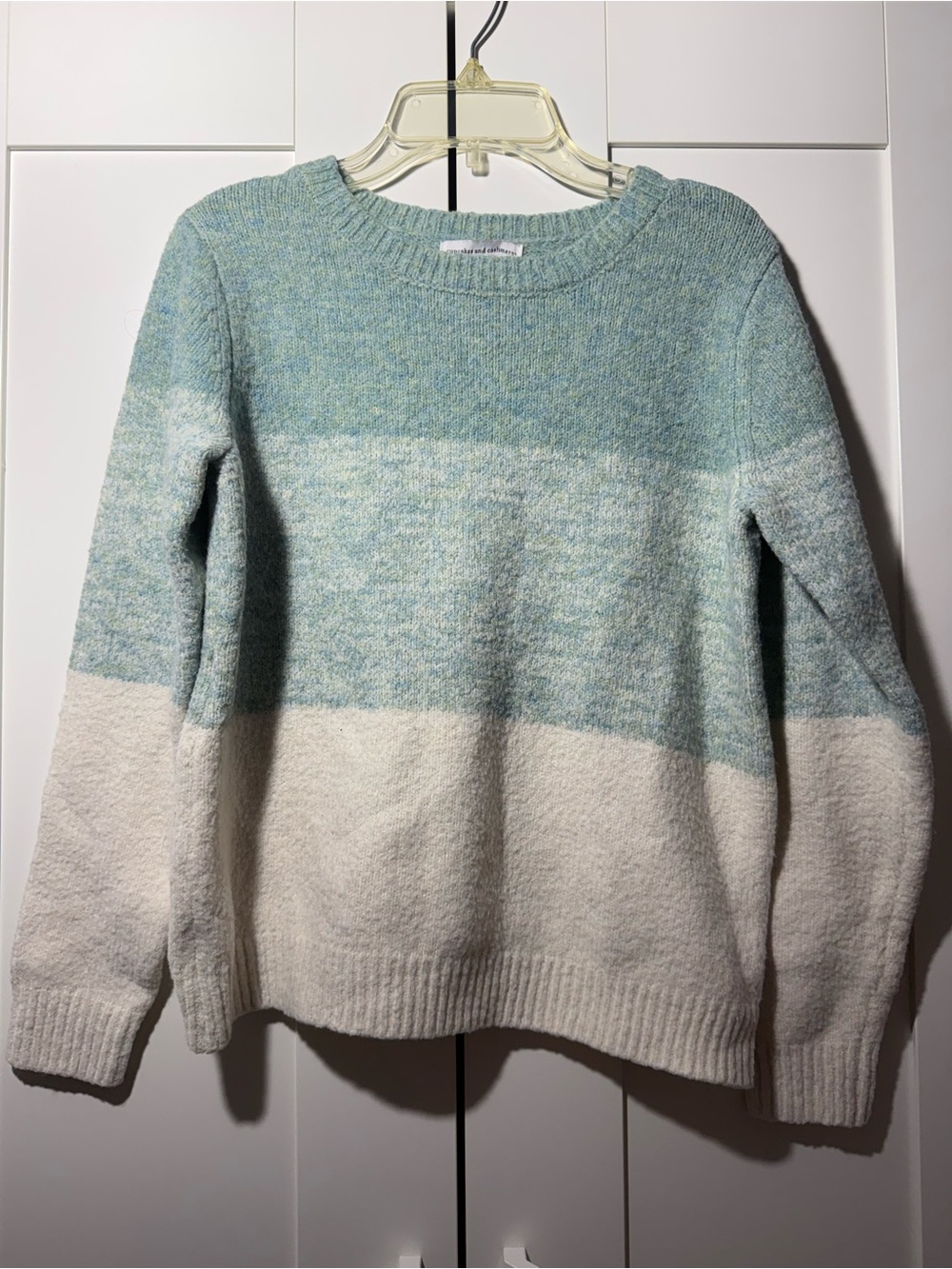 cupcakes & cashmere Two-Tone Blue and Cream Crewneck Sweater
